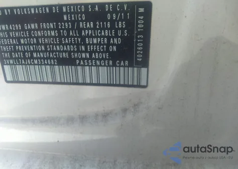 2012 Volkswagen Jetta 2.0L Tdi from USA, damaged, VIN 3VWLL7AJ6CM334682